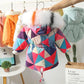 Kids Parkas for Girls Winter Thick Warm Hooded Faux Fur Coat Rhomboid Printed Parka Jacket with Detachable Faux Fur Collar Outwear