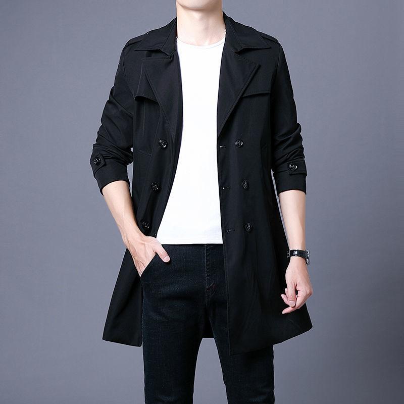 Men's Mid-length Double-breasted Windbreaker Spring and Autumn Trend Business Casual Youth Lapel Jacket New