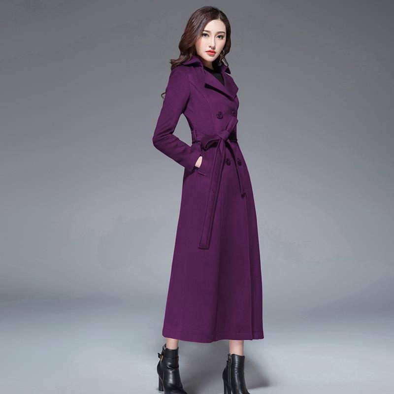 Cotton Thickened Over-the-knee Coat Women's Super Long Waist Autumn and Winter Solid Color Woolen Coat Slim Fit Thick Woolen