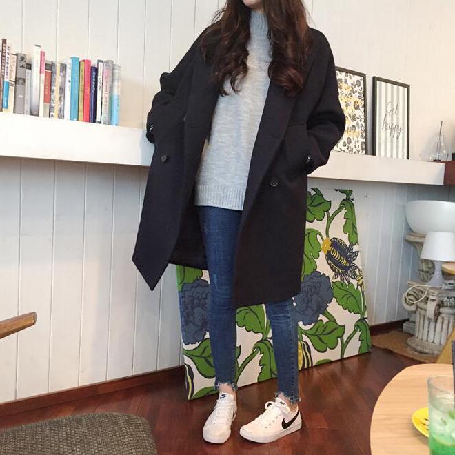 Women Wool Coat Winter Autumn Female Long Sleeve Double Breasted Long Jacket Casual Overcoat
