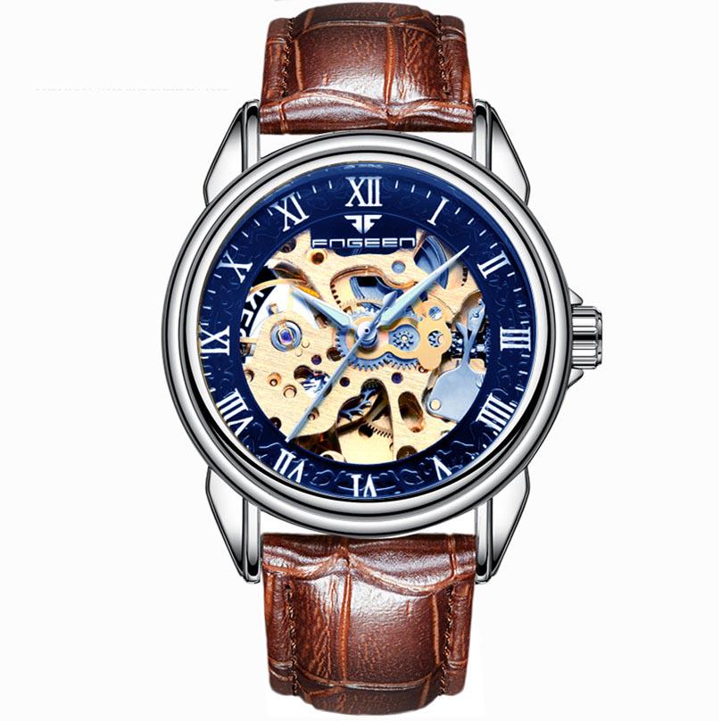 Men Fashion Skeleton Mechanical Watch Casual Sport Waterproof Mens Classic Business Wristwatch