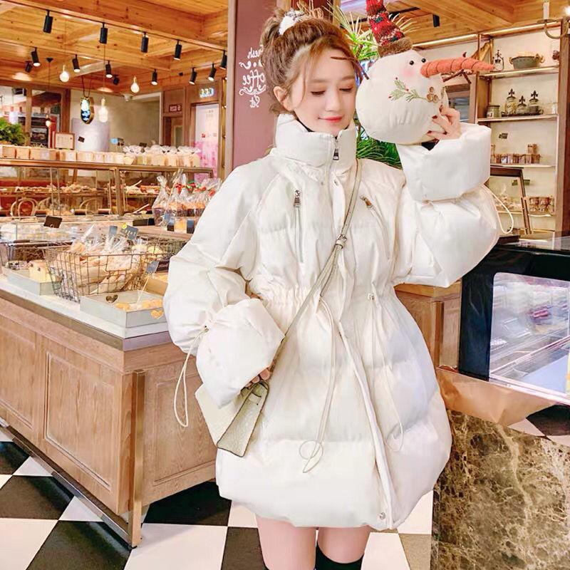 Jacket Women's Fall/winter Down Cotton Jacket Loose Korean Mid-length Section Waist Thickened Bright Silk Cotton Jacket Winter Thick Coat Cute