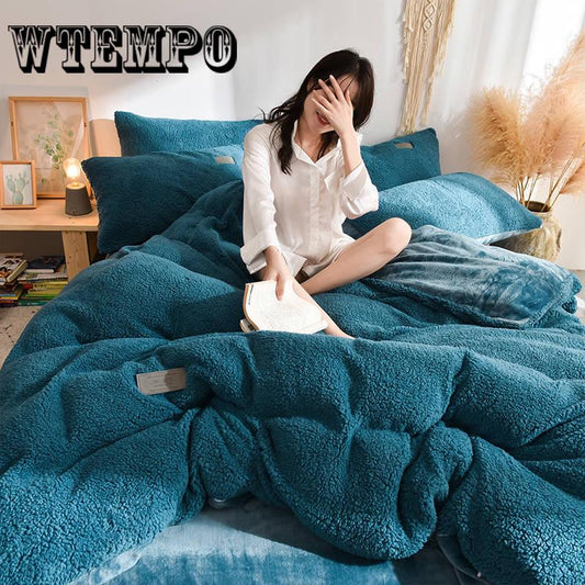 4pcs  Bedding Duvet Cover Flannel Fleece + 100% Cotton Single Comforter Cover Winter Quilt Cover
