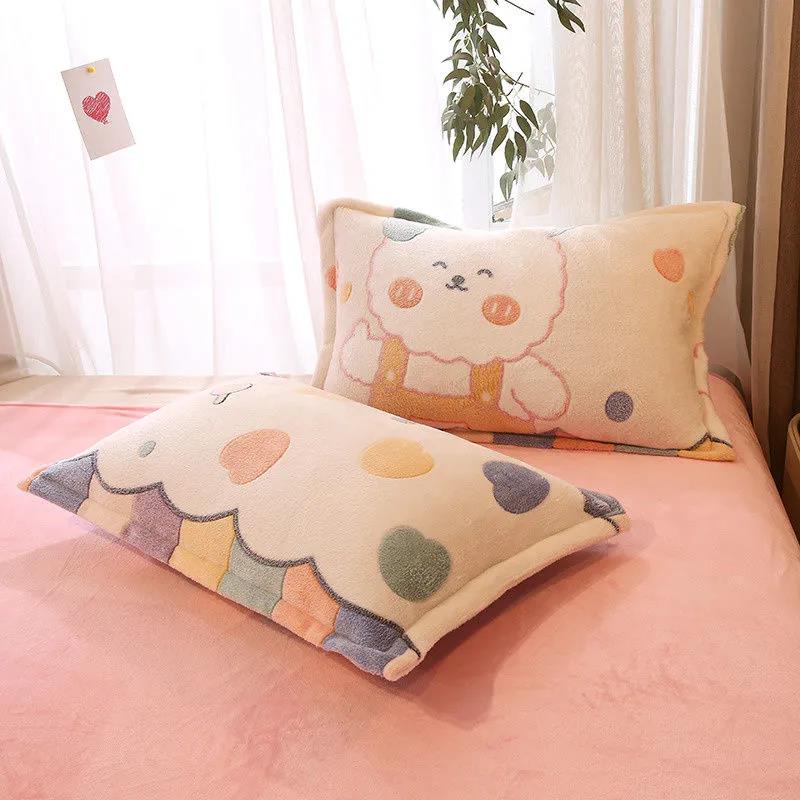 Winter Warm Flannel Pillowcases A Pair of Printed Plush Pillowcases Adult Double 48*74cm Bedding