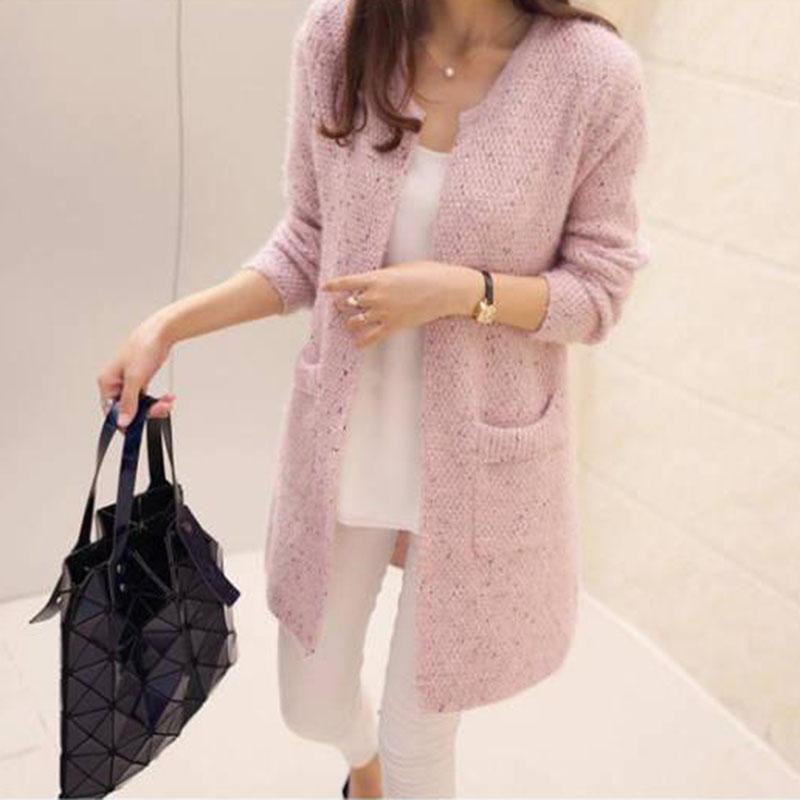 Autumn Loose Mid-length Sweater Fashion Knitted Cardigan Jacket Versatile Simple Female Tops