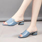 Sandals Women's Medium-heeled Thick-heeled Summer Soft Leather Sandals and Slippers Outside Wear Fish Mouth Large Size Women's Shoes