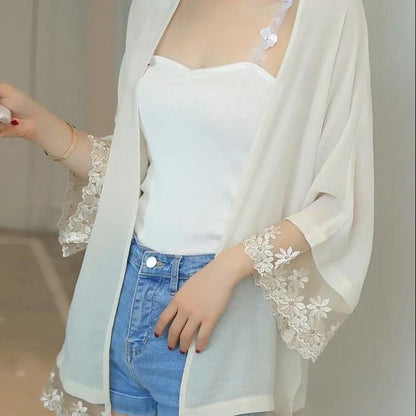 Beach Sun Cardigan Chiffon Women's Summer Thin Cotton Linen Anti-UV Length Above Knee