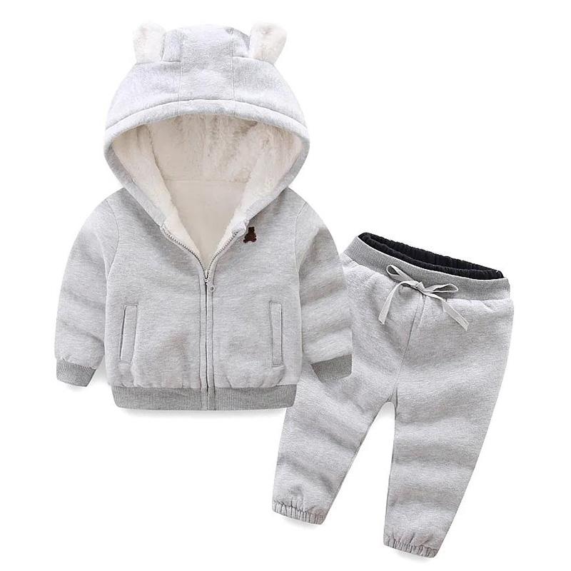 Boys and Girls Baby Plus Velvet Padded Sweater Suit Children's Two-piece Suit Autumn and Winter Suit Children's Cotton Jacket