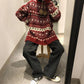 Autumn  Winter Red Jacquard Christmas Sweater Women's Loose Pullover Sweater Snowflake Print Knitted Sweater Outwear
