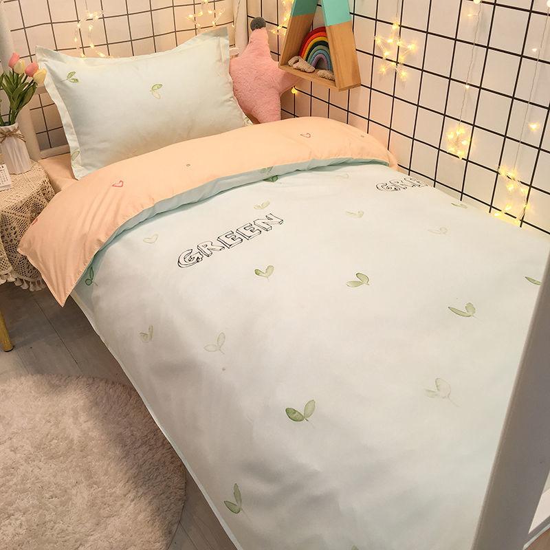 Nordic Simple Check Stripe Bed Three-piece Quilt Cover Sheet Pillow Case Single Bed Set