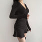 Dress Feminine Long-sleeved Slim Elastic Irregular Short Skirt Evening Dress