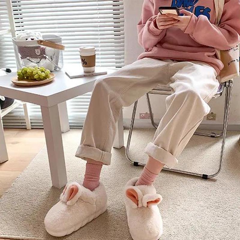 Winter Cotton Slippers Female Cute Rabbit Home Cotton Slippers Thick-soled Non-slip Cotton Shoes Female Winter