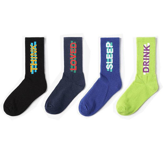 Four Pairs of Tube Socks Street Trend Basketball Socks Fashion Sports Cotton Socks Couple Socks