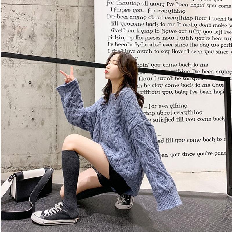 Autumn and Winter Loose Jacket Korean Fashion Casual Sweater Mid-length Round Neck Female Student Top