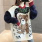 Autumn Winter  Women Fashion Sweater Casual Knitting Sweater  Round Neck Pullovers Loose Retro Long Sleeve Sweater