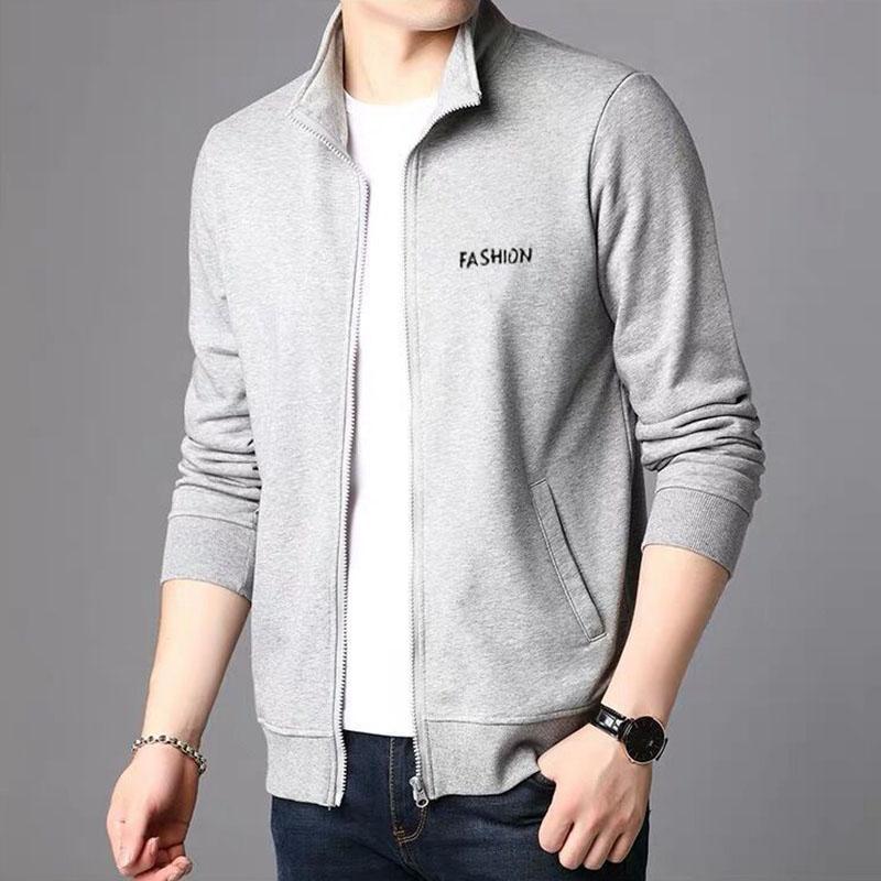 Spring Men's Stand Collar Jacket Casual Basic Coat Youth Clothing Solid Color Tops Warm Zipper Sweatershirt