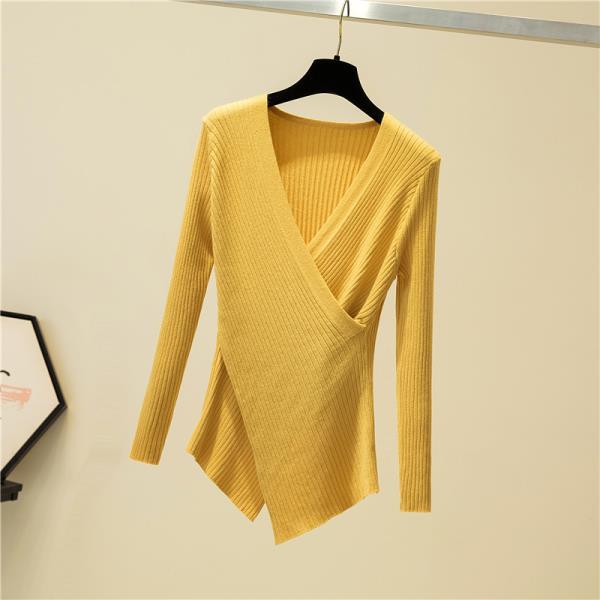 2021 Long-sleeved Cross V-neck Bottoming Shirt Women Autumn and Winter Knit Sweater