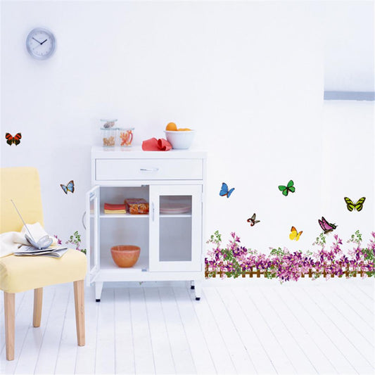 Fresh purple fence butterfly grass skirting bathroom door and window background decoration removable