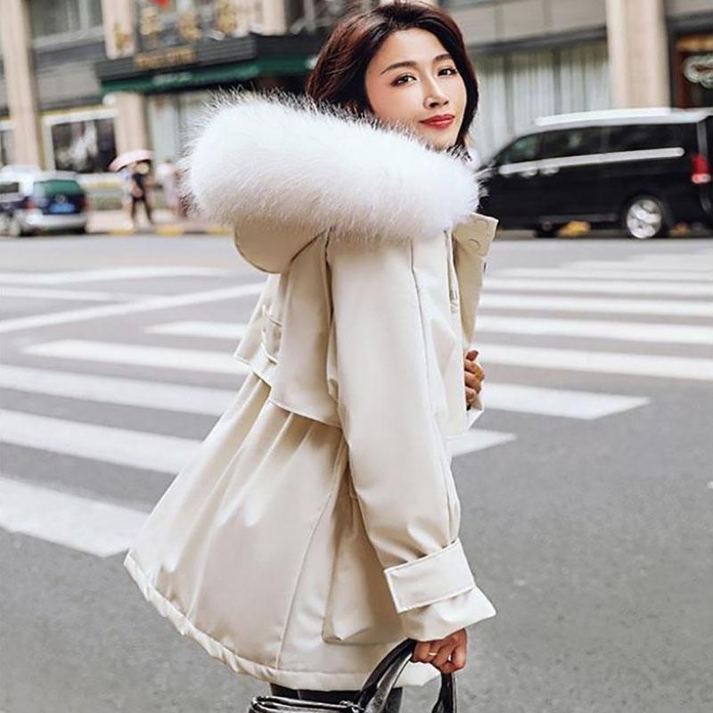 Winter Women's Cotton Jacket Jacket Mid-length Large Fur Collar Plus Down Jacket Thickening Plus Velvet Jacket