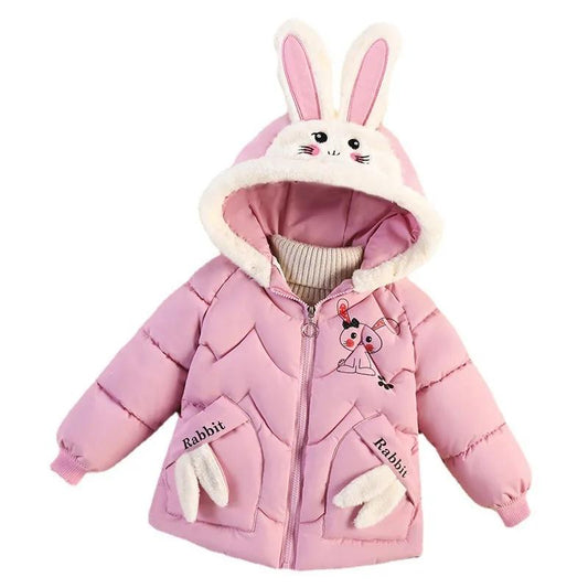 Colorful Winter Girl Rabbit Thickening Plus Down Jacket Foreign Style Cotton Coat Jacket Hooded Cute Cotton Jacket