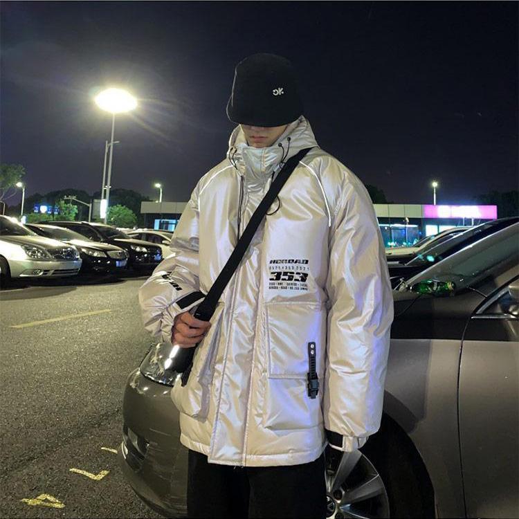 Shiny Cotton Jacket Men's Hooded Hong Kong Style Jacket Korean Version of The Trend of All-match Warm Jacket Winter Loose Casual Padded Jacket