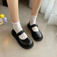 Female British Loafers Summer Small Leather Shoes Retro Medium Heel Comfortable Shoes Cute Low Wedge Lady Shoes with Skirt Lolita Shoes for Girls