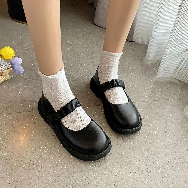 Female British Loafers Summer Small Leather Shoes Retro Medium Heel Comfortable Shoes Cute Low Wedge Lady Shoes with Skirt Lolita Shoes for Girls