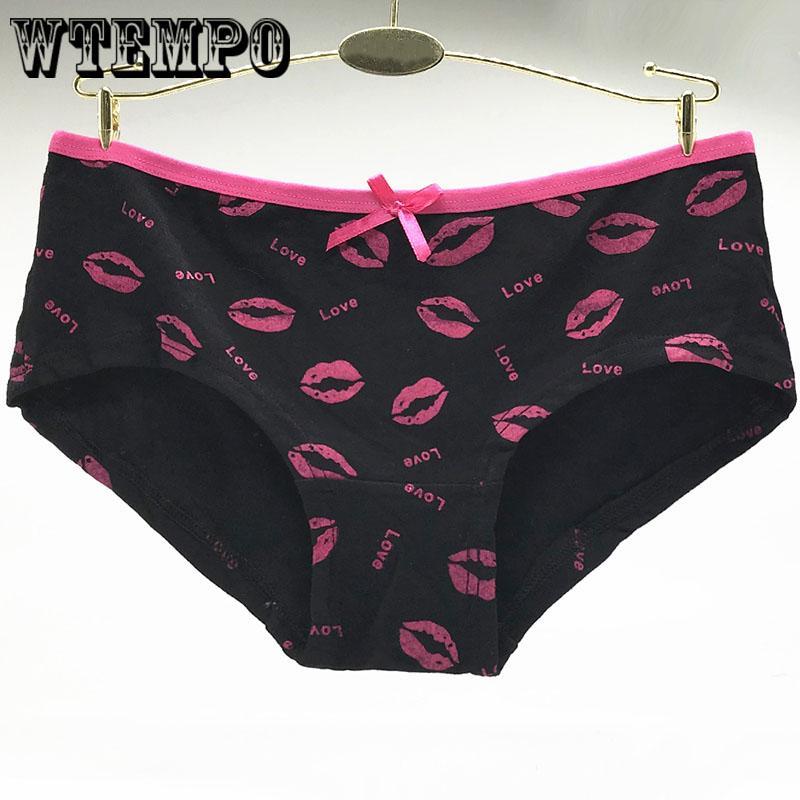 6 Pcs/Lot Funny Cartoon Prints Lady Panties Women Underwear Cute lipsbreathable Briefs