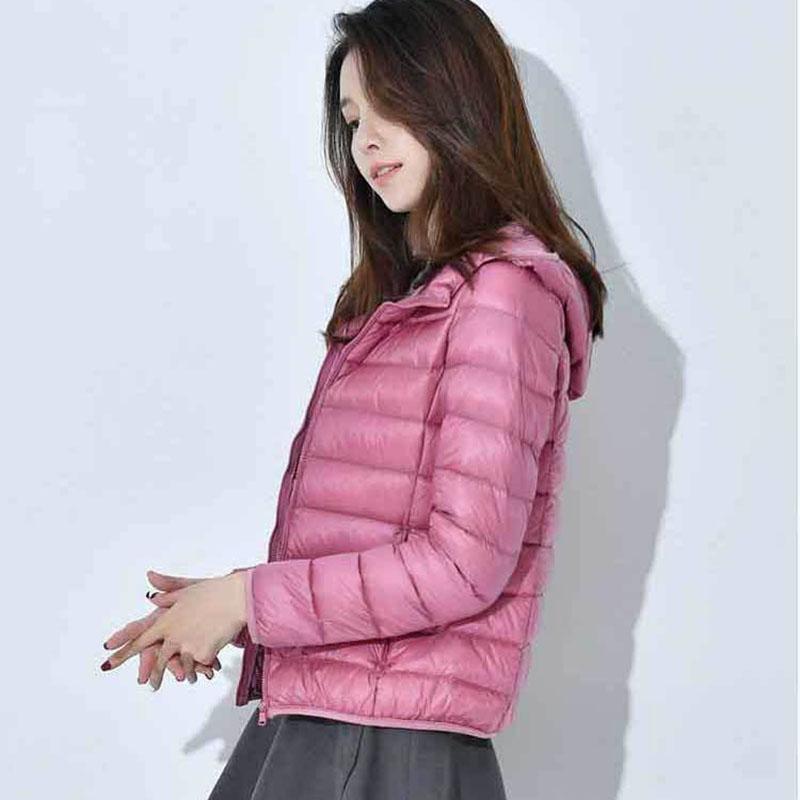 Winter Woman Hooded Down Coat Short White Duck Down  Jacket Female  Ultra Light Slim Solid Down Jackets  Portable Parkas
