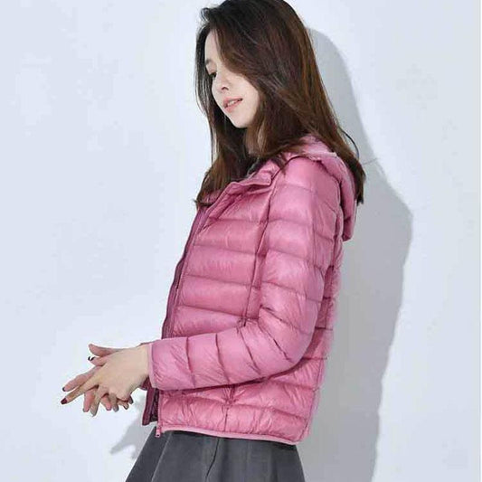 Winter Woman Hooded Down Coat Short White Duck Down  Jacket Female  Ultra Light Slim Solid Down Jackets  Portable Parkas
