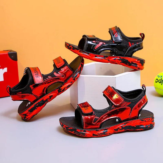 Summer Leisure Sandals Boys and Girls Fashion All-match Non-slip Black and Red Striped Student Sandals