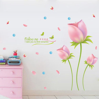 [Wall sticker ]Large Size Flower Butterfly Wall Stickers Home Decor Living Room Bedroom Kitchen Chil