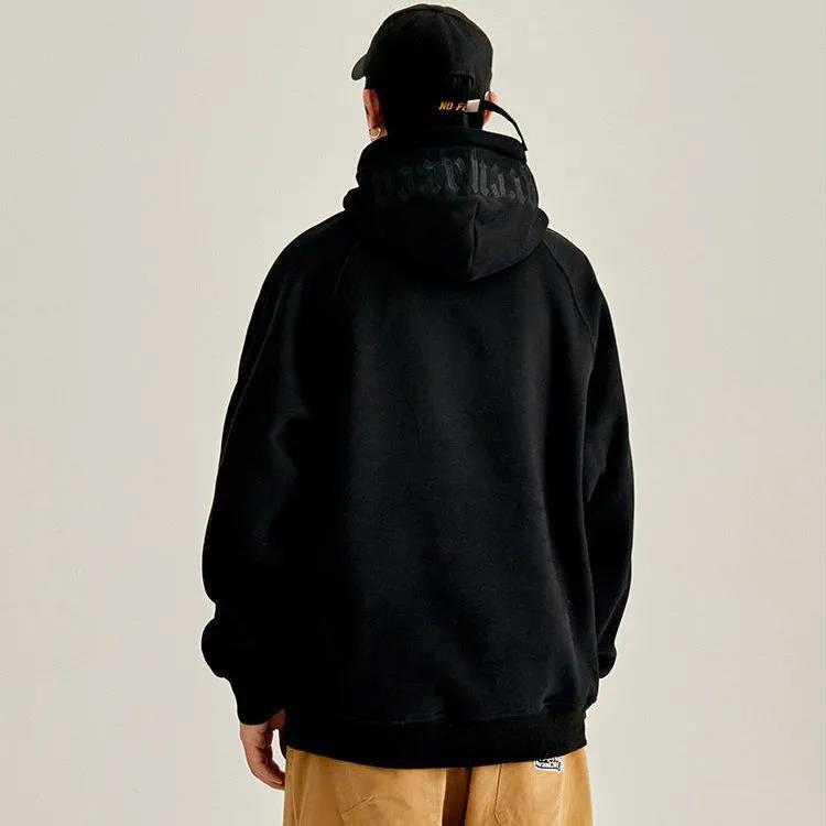 Autumn and Winter Plus Velvet Warmth Trend Letter Embroidery Sweater Loose and Versatile Men's Solid Color Hooded Jacket