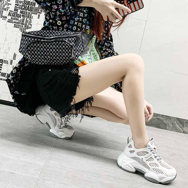 Plus Size 35-40 Summer Women Ins Mesh Sneakers Breathable Running Basketball Shoes Students Shockproof Non-slip Heighten Shoes