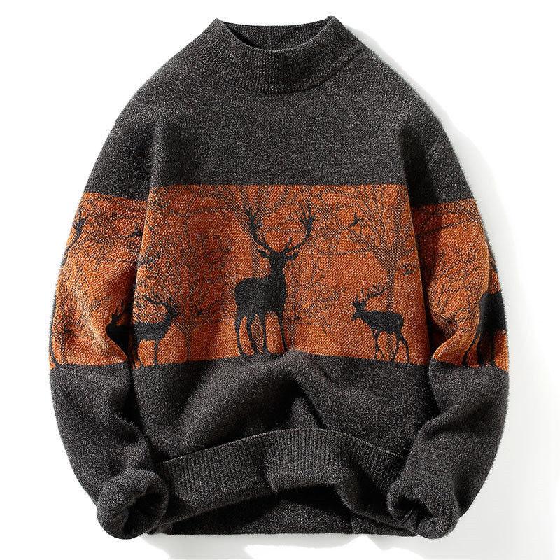 Sweater Men's Autumn and Winter Half High Neck Men's Sweater Knit Sweater Winter Plus Velvet Thick Sweater