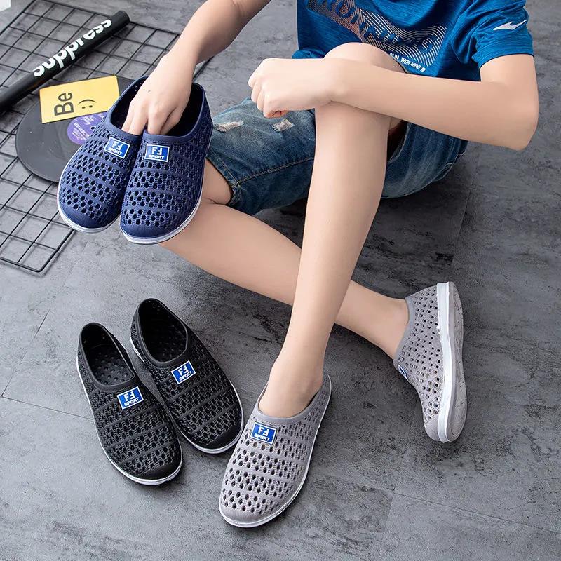 Summer Men's Beach Shoes Thick Bottom Non-slip Hollow Breathable Running Casual Shoes