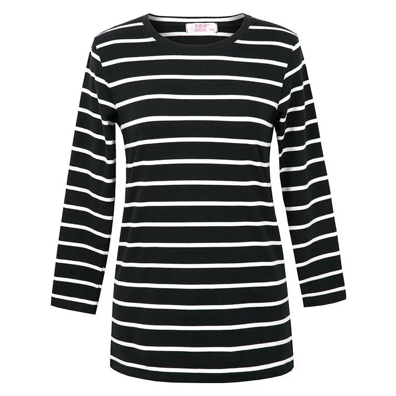 Women T-Shirt Cotton Long Sleeve Lady T Shirt Striped Summer Spring Autumn Female White Trendy  Top Pullover