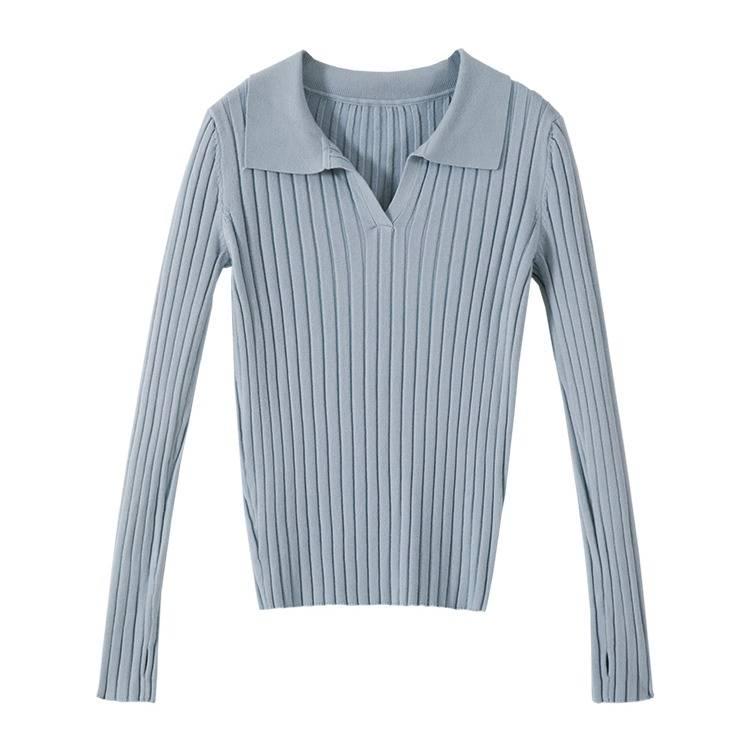 Pofulove Autumn Winter Gentle Sweater Women's Long-sleeved Inside Outer Wear Slim V-neck Sweater