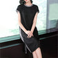 Split Design L-XXXXXL Summer Chiffon Plus Size Dress Summer Short Sleeve Round Neck Over The Knee Solid Color Dress