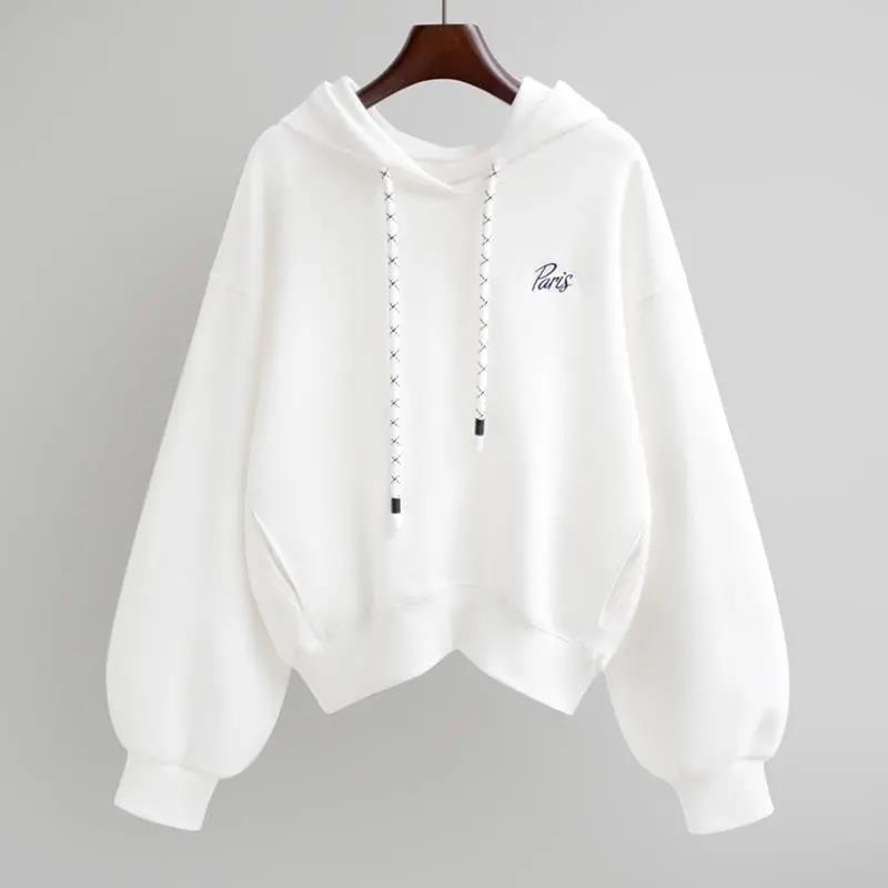 2021 Spring and Autumn Short Hooded Sweater Korean Style Loose Thin Long-sleeved Jacket Women