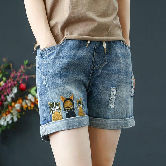 Loose and Thin Wide-leg Shorts Women's Summer Straight Denim Five-point Pants Trend