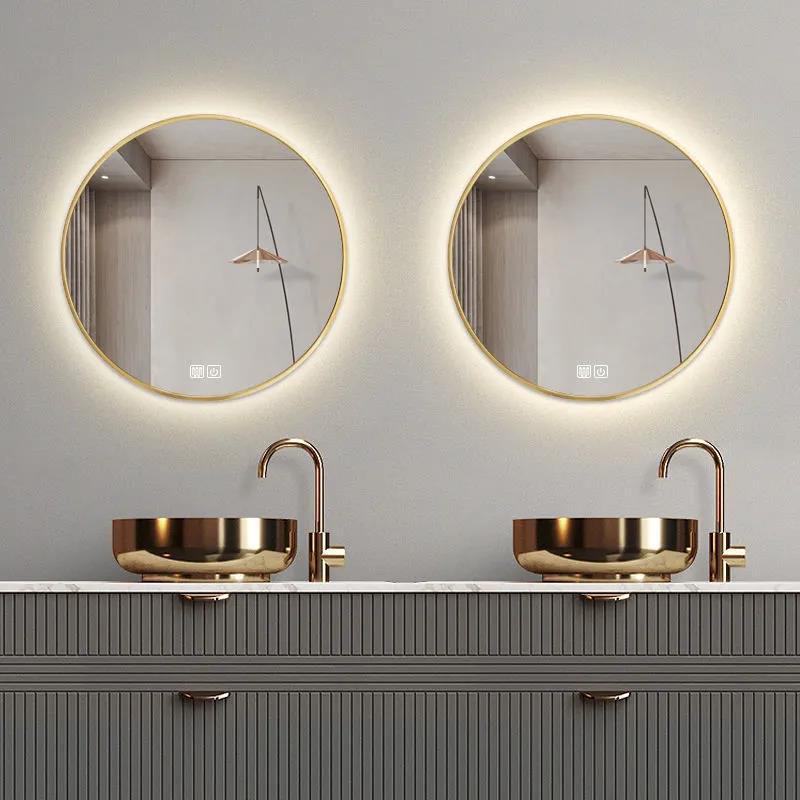 Smart Bath Mirrors No Need To Punch LED Aluminum Frame Round Bathroom Mirror Wall Mounted Mirror with Light