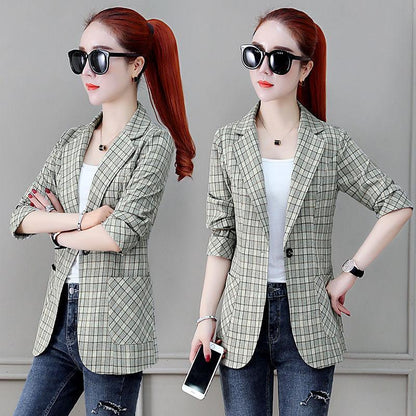 Autumn Women Plaid Blazers and Jackets Work Office Lady Suit Slim Single-breasted Business Female Blazer Coat Women's Casual Jacket