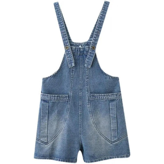 Denim Bib Shorts Female Summer Korean Students Age Reduction Suspenders Jumpsuit Loose Wide-leg Five-point Pants