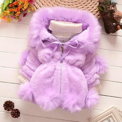 Girls' Winter Padded Wool Sweater Jacket Children's Fur Collar Cotton-padded Jackets Girl's Winter Fur Plus Velvet Padded Jacket