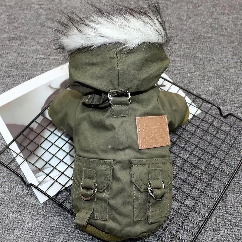 Winter Pet Dog Clothes Cute Warm Dog Puppy Coat with Hood Medium and Small Dog Jackets Chihuahua Bulldog Fur Collar Fleece