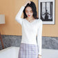 Autumn and Winter Knitted V-neck Sweater All-match Slim Short Top Small Simple Solid Color Female Bottoming Shirt