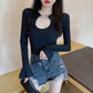 Spring and Autumn Slim Sexy Bottoming Shirt Long-sleeved Knitted Hollow Top Fashion Simple Female Sweater
