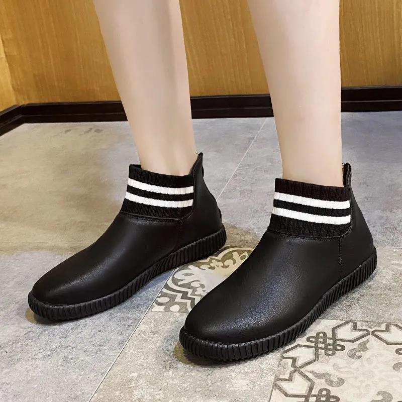 Soft Leather Martin Boots Women's Flat-bottomed British Style and Velvet Autumn and Winter Leather Cotton Shoes