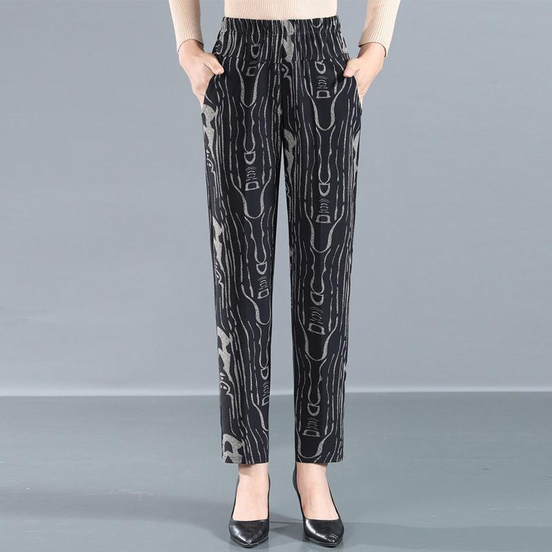 Women's Pants Middle-aged and Elderly Stretch Casual Pants Mother Pants Large Size Elastic High-waist Straight-leg Pants Elderly Women's Pants